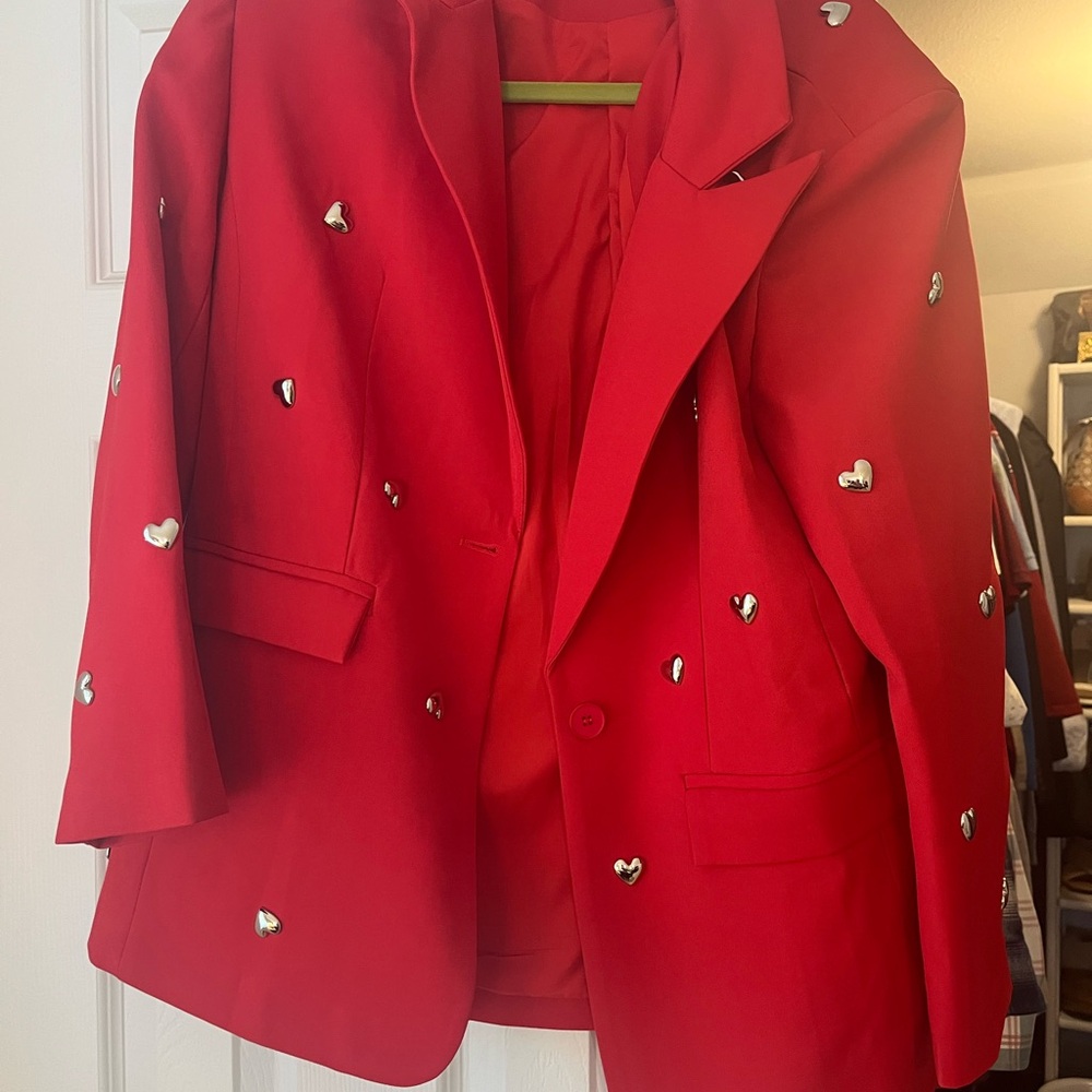 Red Heart-Embellished Women's Blazer